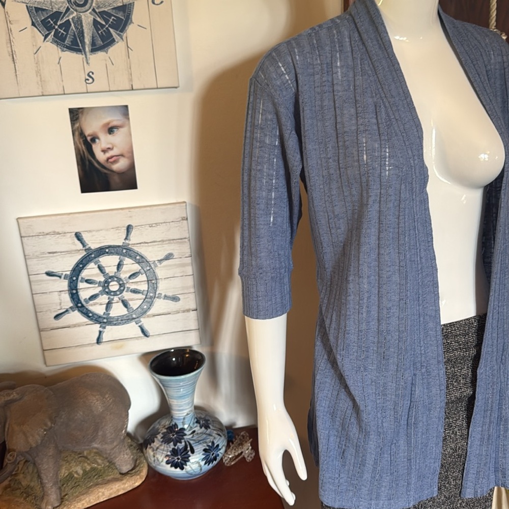 NWt northern reflections size small Blue Ribbed Open Cardigan sheer